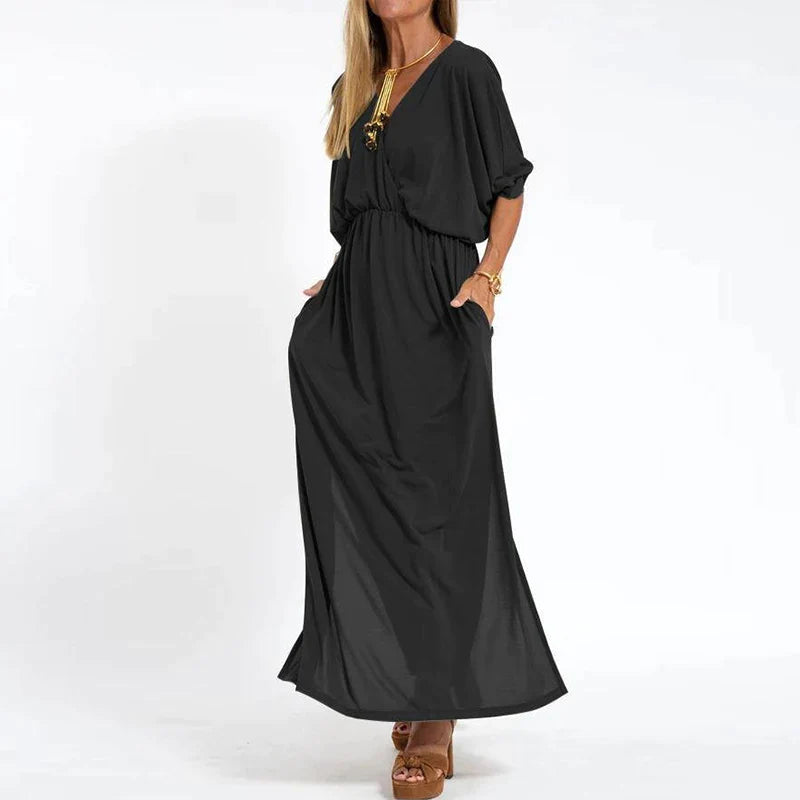Langes Vintage - Kleid Mit Seitlichem Schlitz