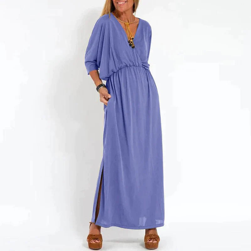 Langes Vintage - Kleid Mit Seitlichem Schlitz