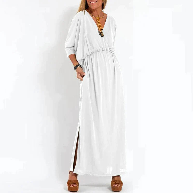 Langes Vintage - Kleid Mit Seitlichem Schlitz