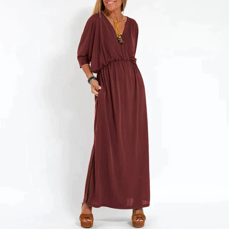 Langes Vintage - Kleid Mit Seitlichem Schlitz