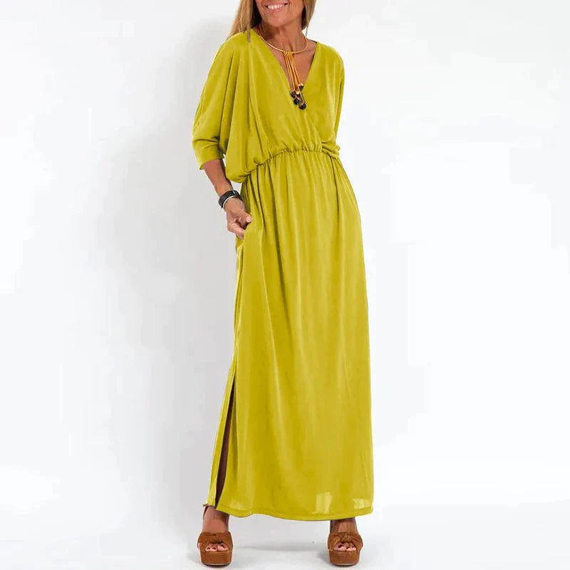 Langes Vintage - Kleid Mit Seitlichem Schlitz