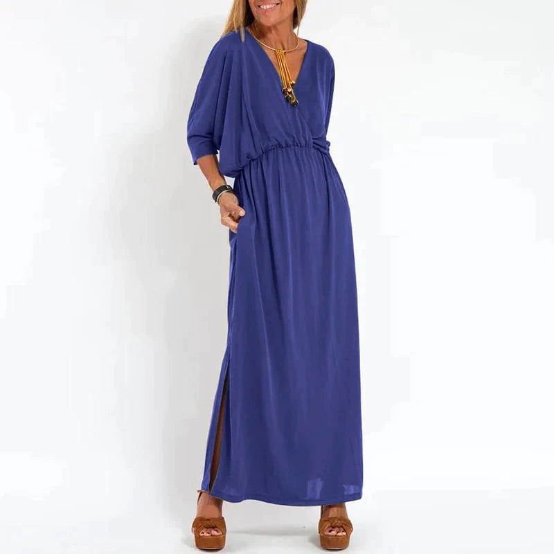 Langes Vintage - Kleid Mit Seitlichem Schlitz