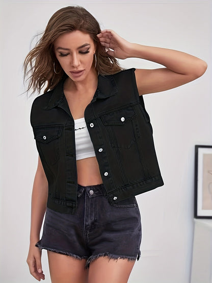 Bertha | Ärmellose Jeansjacke Mit Pattentaschen