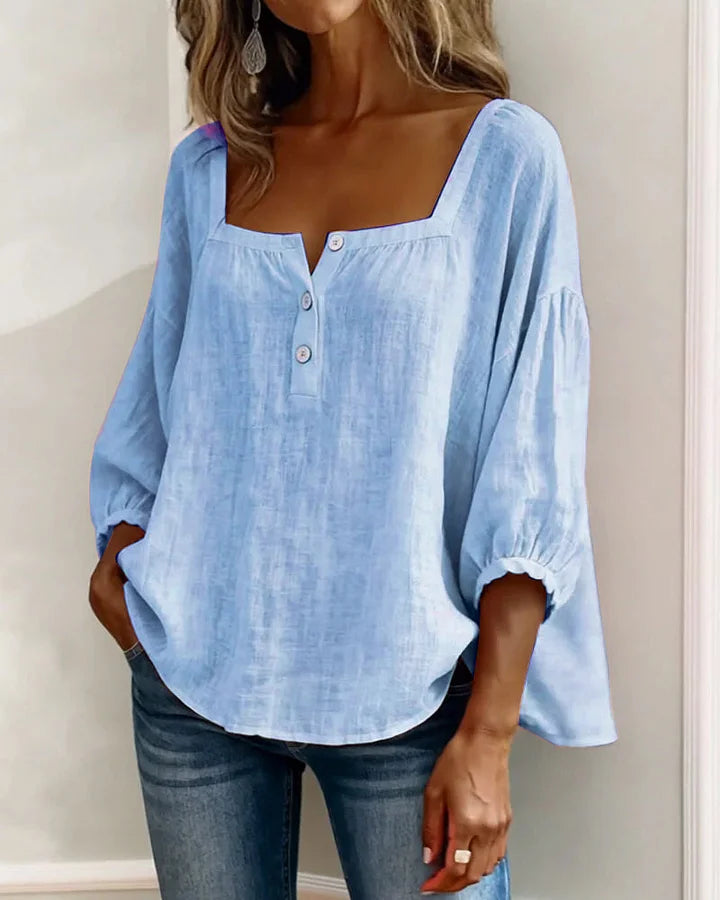 Leontien | Baumwollbluse Mit Quadratischem Ausschnitt Und Langen Ärmeln