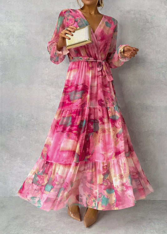 Susanne | Damen Fließendes, Plissiertes Maxikleid mit Gürtel Und Blumenmuster