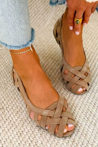 Hina | Flache Sandalen Mit Offener Spitze Und Geflochtenem Material
