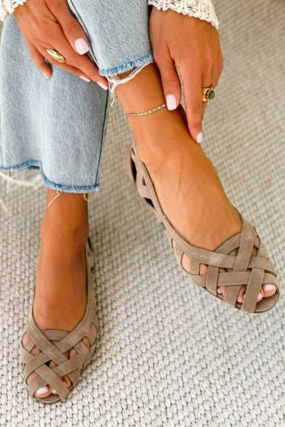 Hina | Flache Sandalen Mit Offener Spitze Und Geflochtenem Material