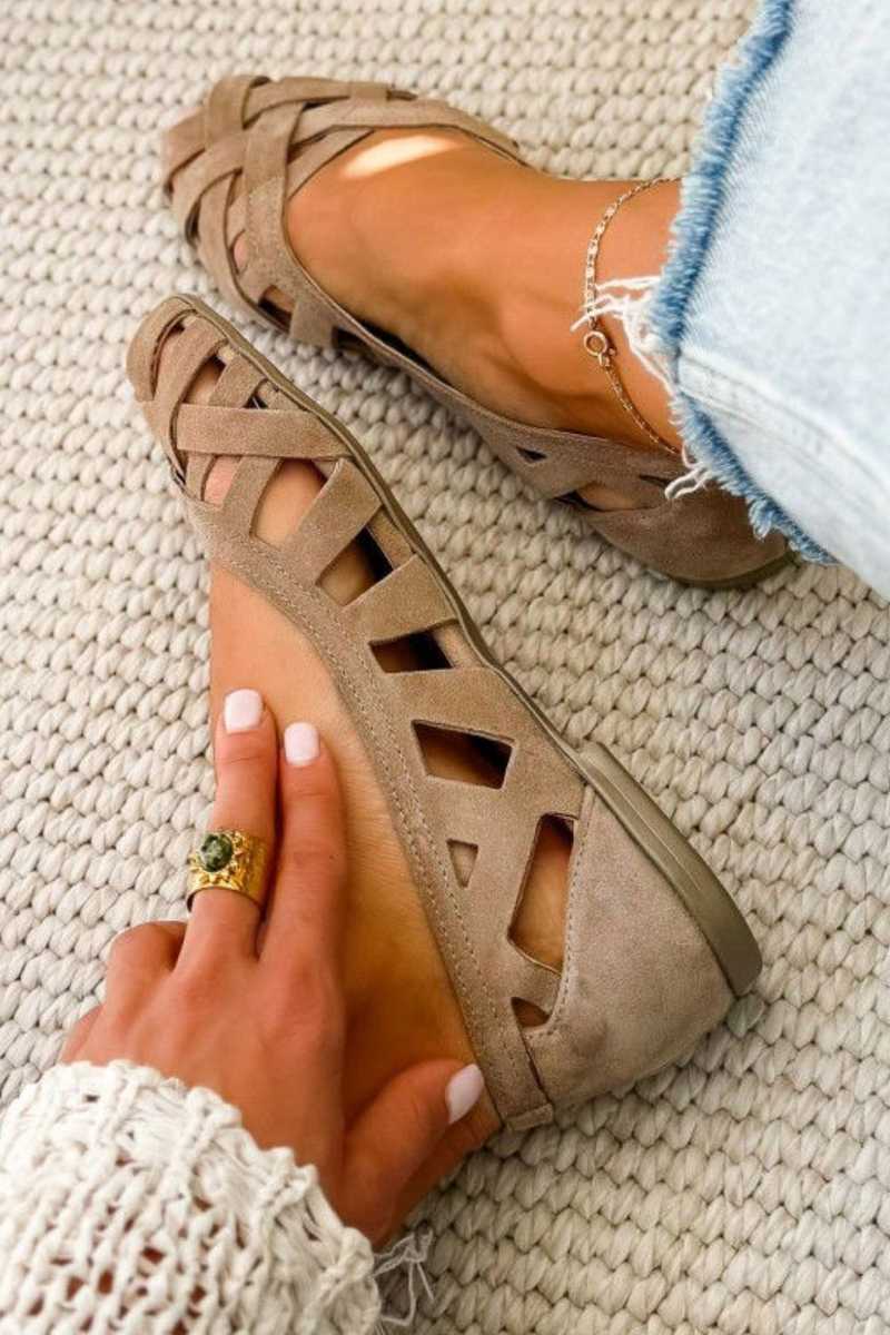 Hina | Flache Sandalen Mit Offener Spitze Und Geflochtenem Material