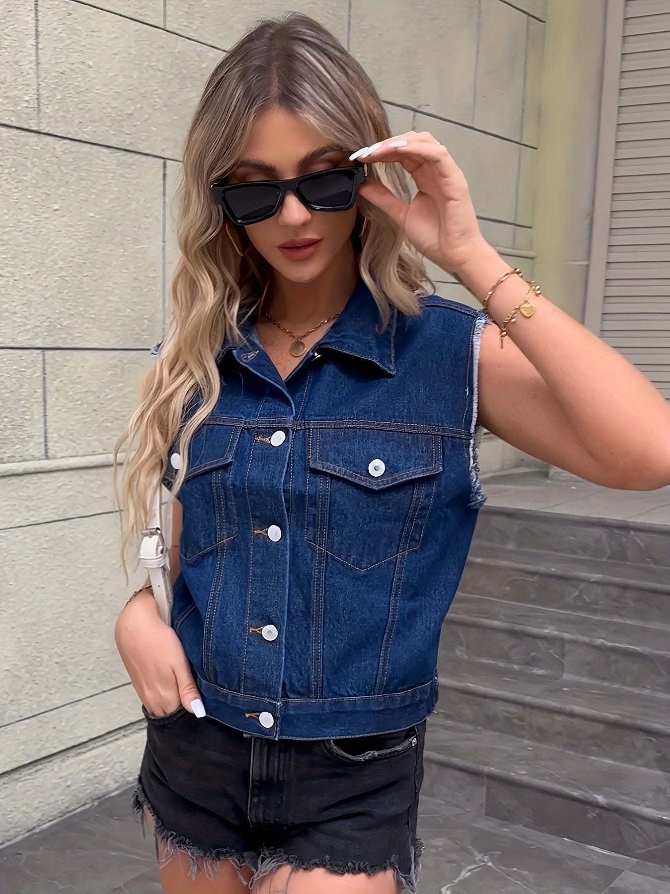 Bertha | Ärmellose Jeansjacke Mit Pattentaschen