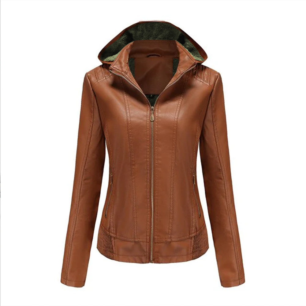 Lederjacke mit Kapuze für Frauen