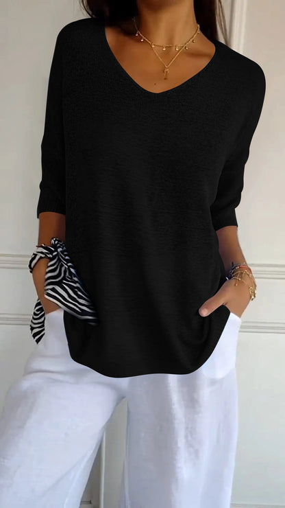 Rosel | Unifarbenes gestricktes Top mit V-Ausschnitt