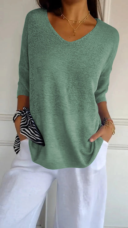 Rosel | Unifarbenes gestricktes Top mit V-Ausschnitt
