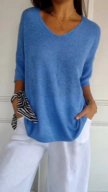 Rosel | Unifarbenes gestricktes Top mit V-Ausschnitt