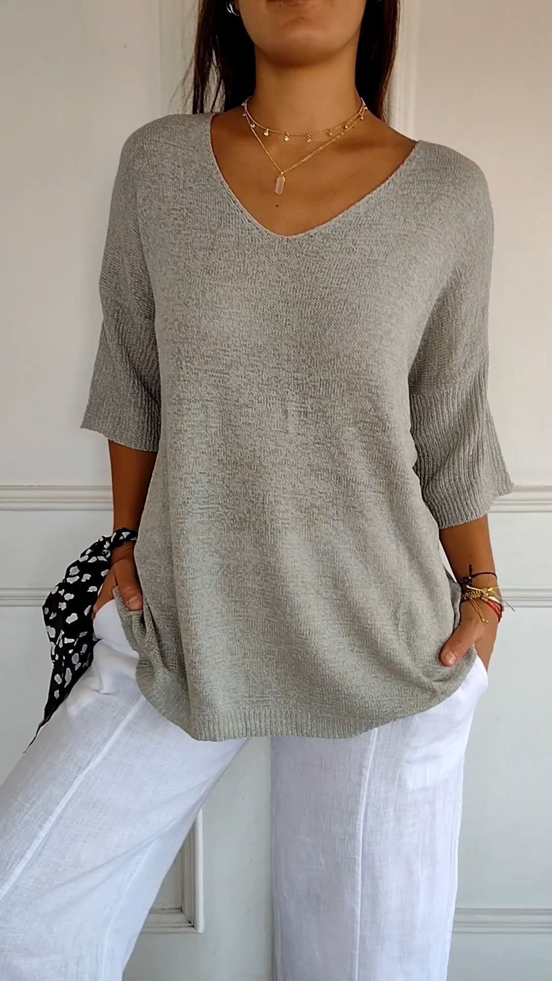 Rosel | Unifarbenes gestricktes Top mit V-Ausschnitt