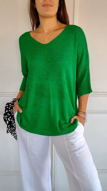 Rosel | Unifarbenes gestricktes Top mit V-Ausschnitt