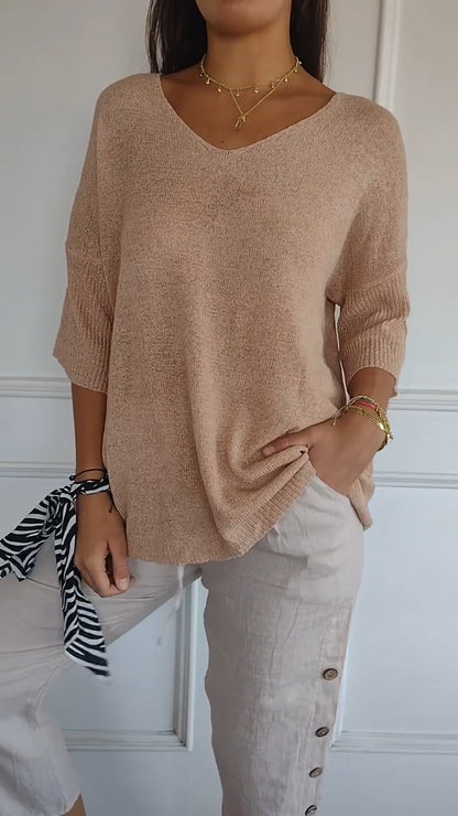 Rosel | Unifarbenes gestricktes Top mit V-Ausschnitt