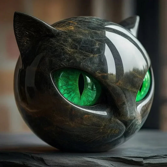Nyxcharm – Mystische Skulptur Eines Schwarzen Katzenkopfes