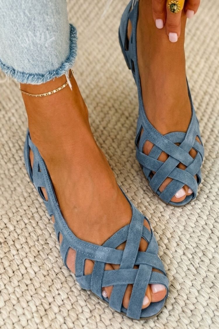 Hina | Flache Sandalen Mit Offener Spitze Und Geflochtenem Material