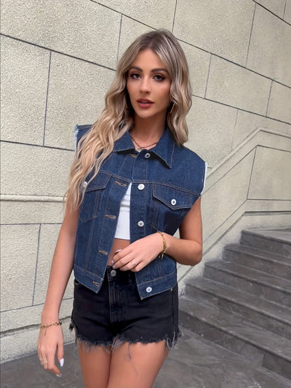 Bertha | Ärmellose Jeansjacke Mit Pattentaschen