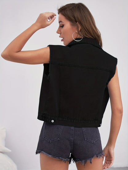 Bertha | Ärmellose Jeansjacke Mit Pattentaschen