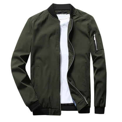Stijlvolle zwarte heren zomerjas met ritssluiting, bomberstijl, zak op de mouw. Perfect voor casual en modieuze looks.