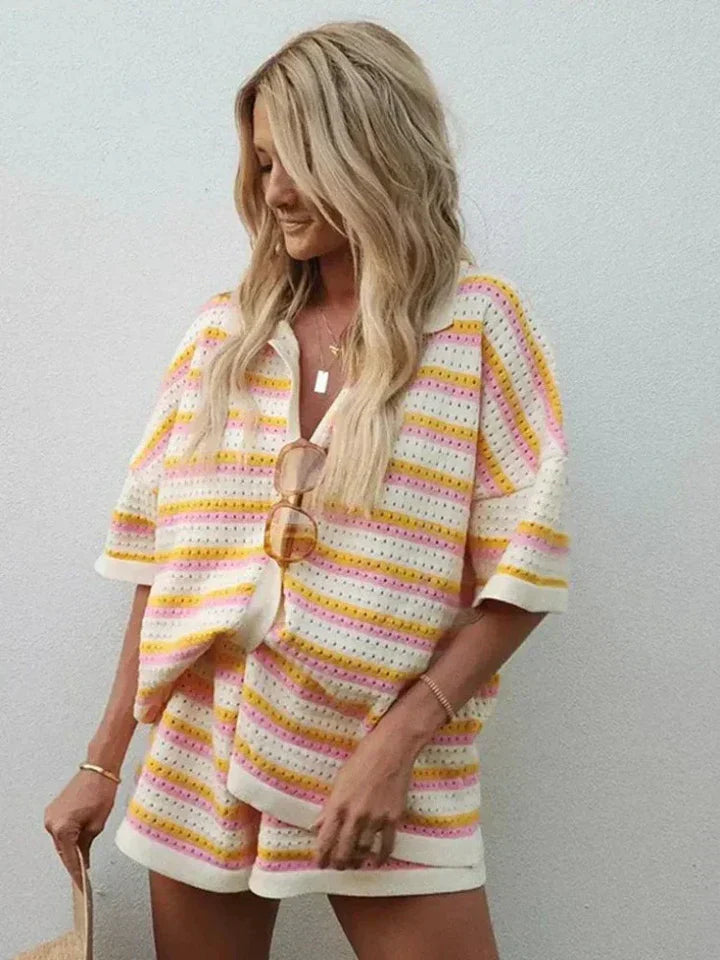 Jana | Zweiteiliges Strickset Für Damen Mit Kontraststreifen