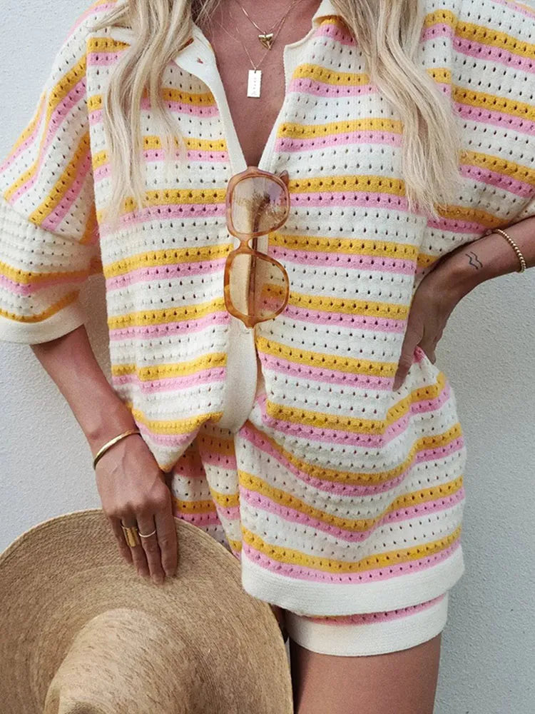 Jana | Zweiteiliges Strickset Für Damen Mit Kontraststreifen