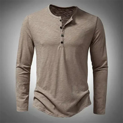 Henley-Shirt – Lässig – Halb geknöpft – Langarm-T-Shirt – Herrenbekleidung-Weiß-S-Chaps Herrenmode