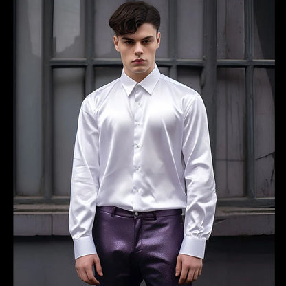 Herrenhemd | Langarm | Slim Fit | Hemd mit Knöpfen | Glänzendes Hemd-Himmelblau-S-Chaps Herrenmode
