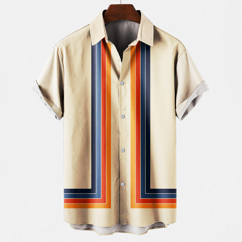 Herrenhemd | Retro | Lockere Passform | Kurzarmhemd | Hemd mit Knöpfen-Türkis-S-Chaps Herrenmode