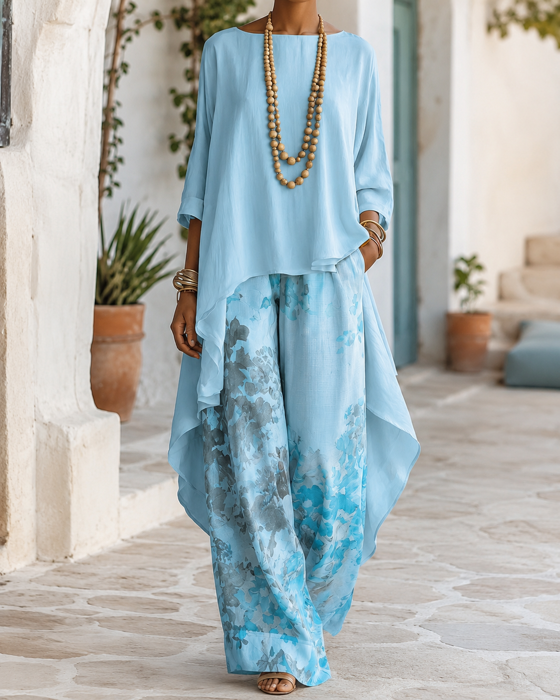 Ida | Luftiges Zweiteiler Set Mit Floraler Hose