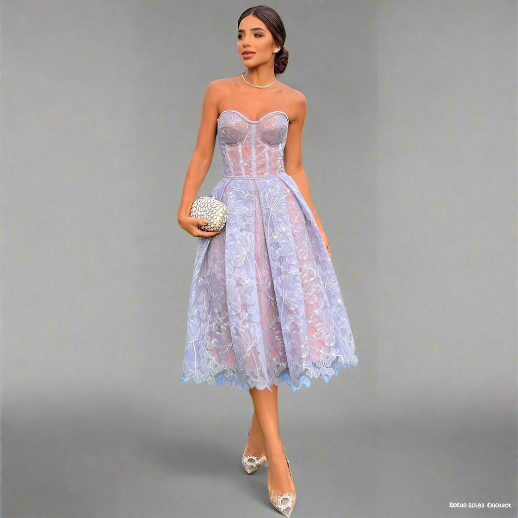 Disna | Midi-Kleid mit Korsett-Oberteil und Spitzen-Details