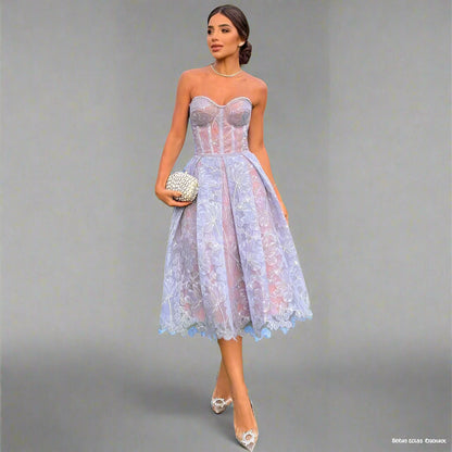 Disna | Midi-Kleid mit Korsett-Oberteil und Spitzen-Details