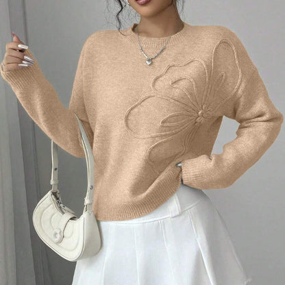 Elara – Eleganter Strickpullover Mit Floraler Prägung