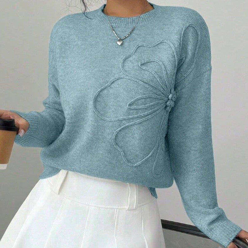 Elara – Eleganter Strickpullover Mit Floraler Prägung