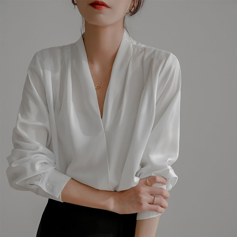 Verena | Damen Wickelbluse Mit Satin Optik