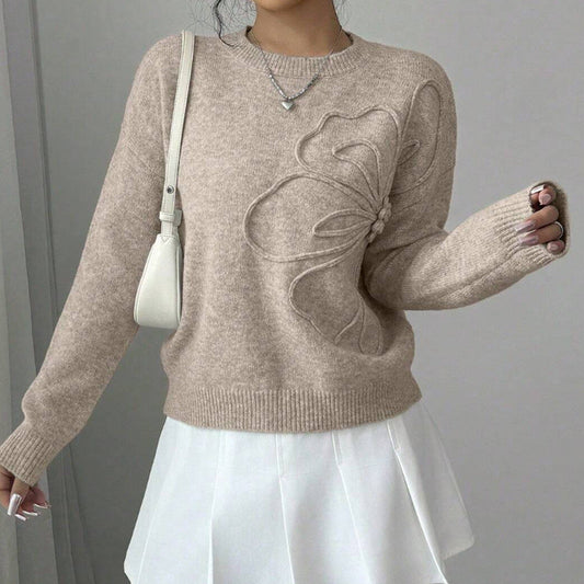 Elara – Eleganter Strickpullover Mit Floraler Prägung