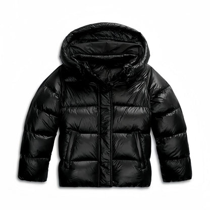 Elara | Kurze Damen Steppjacke Mit Kapuze In Glanz Optik