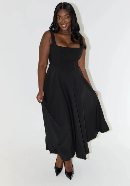 Celestine | Midi Kleid Mit Hoher Taille Und Quadrat Ausschnitt