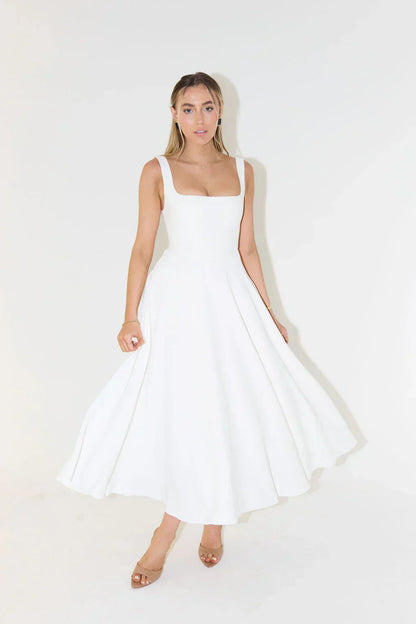 Celestine | Midi Kleid Mit Hoher Taille Und Quadrat Ausschnitt
