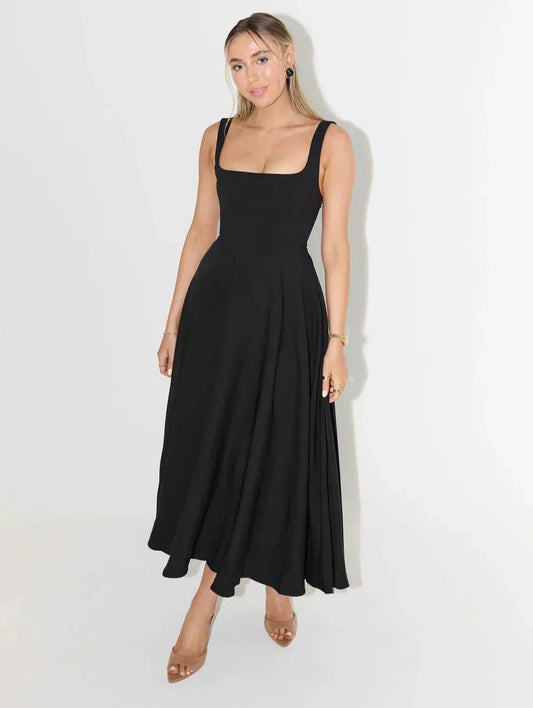 Celestine | Midi Kleid Mit Hoher Taille Und Quadrat Ausschnitt