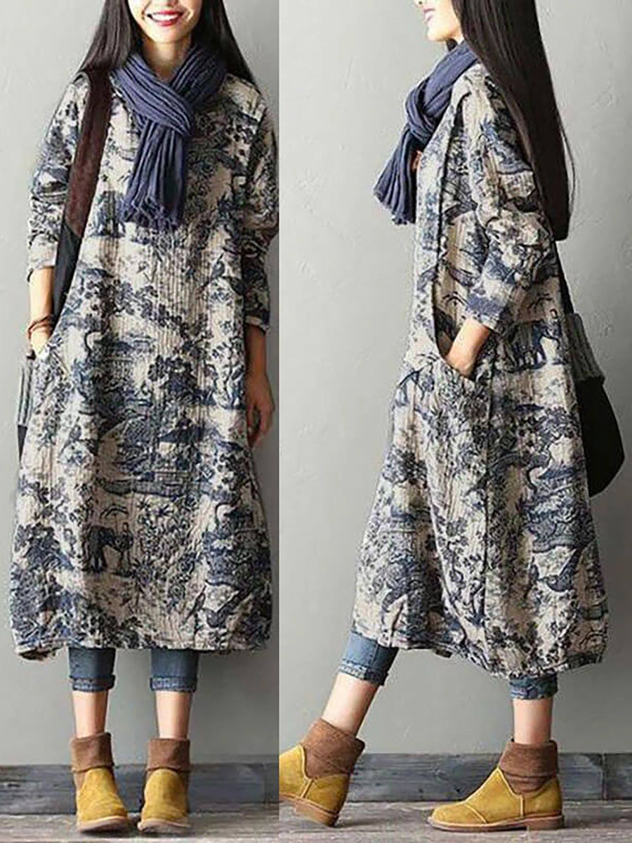Elowen | Langarm Maxikleid Mit Floralem Print