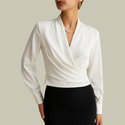 Verena | Damen Wickelbluse Mit Satin Optik