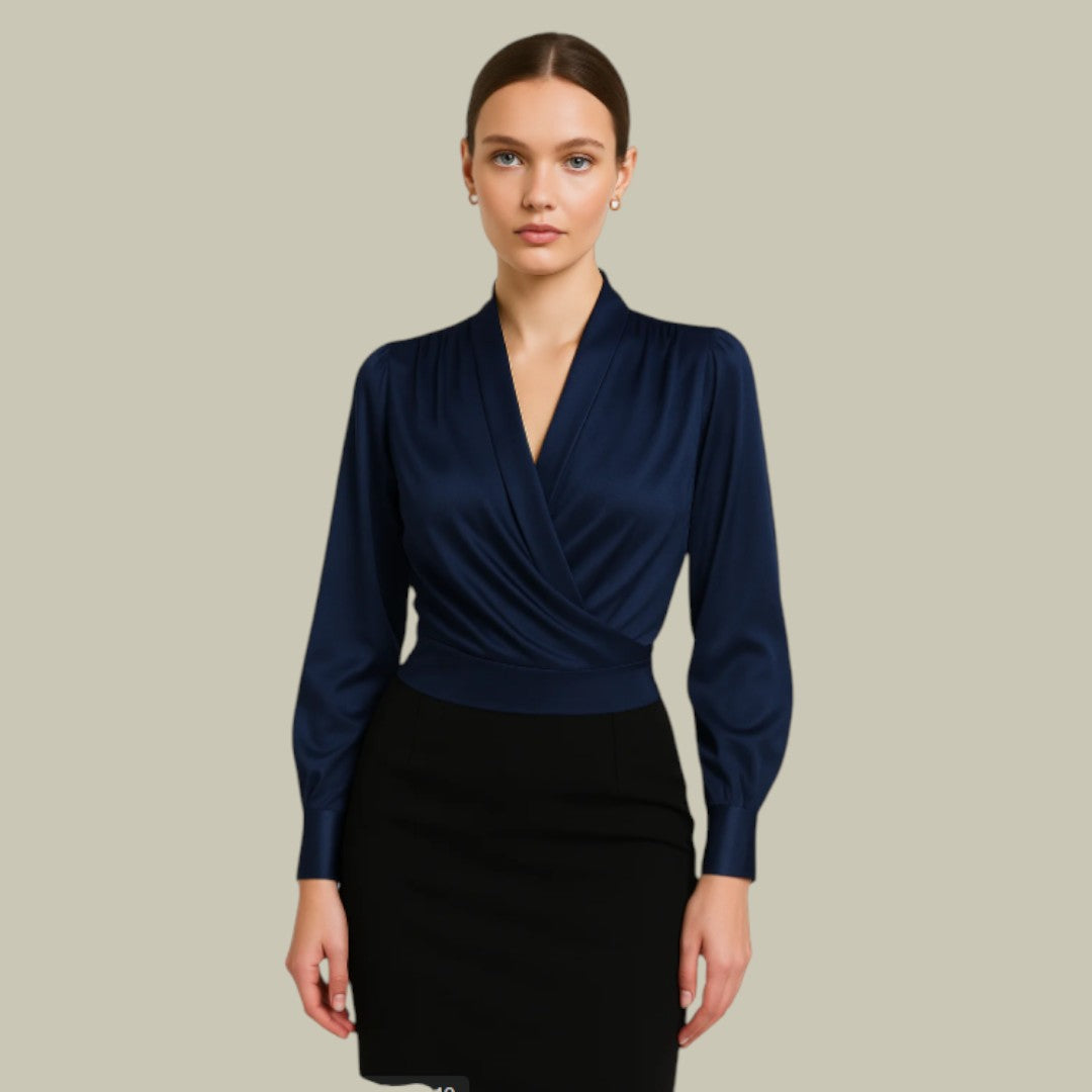 Verena | Damen Wickelbluse Mit Satin Optik
