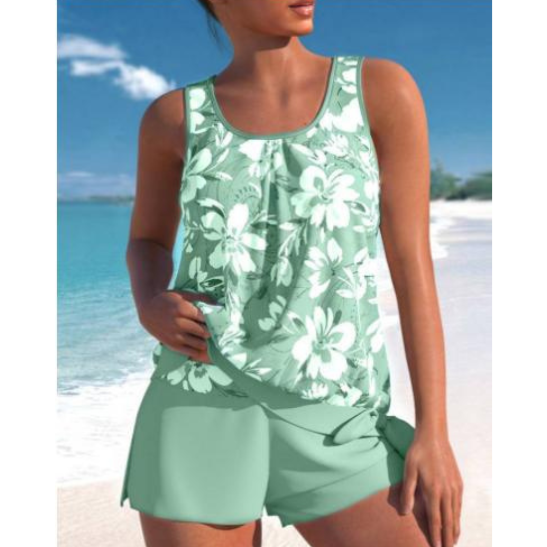 Adalina | Zweifarbiges Tankini-Set Mit Blumendruck für Damen