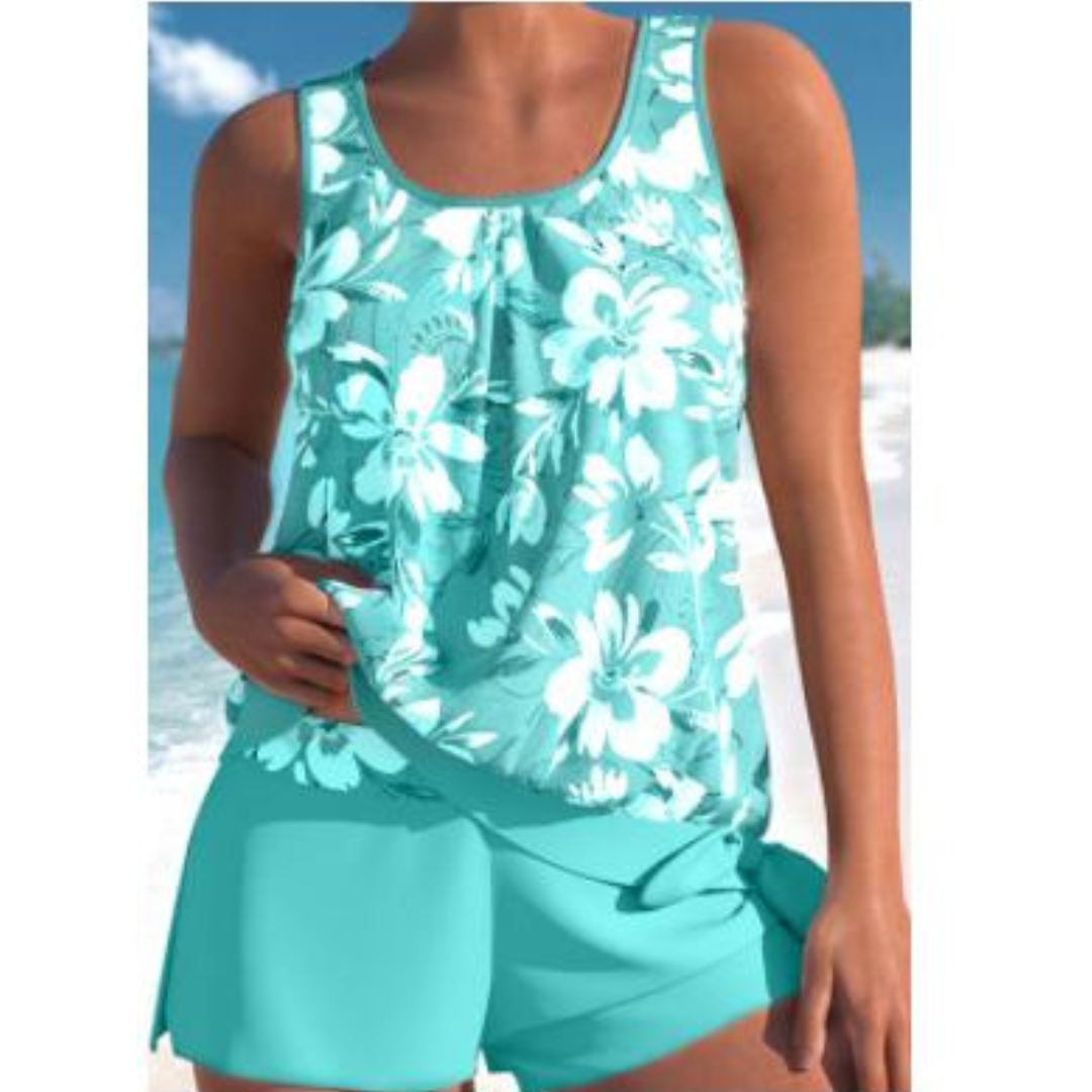 Adalina | Zweifarbiges Tankini-Set Mit Blumendruck für Damen