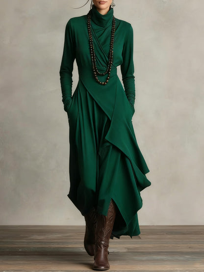 Moya | Langes Fließendes Kleid Mit Rollkragen