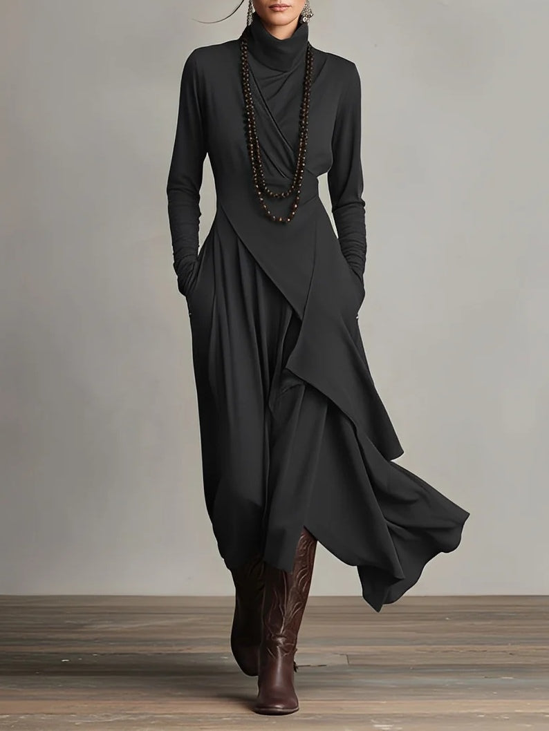 Moya | Langes Fließendes Kleid Mit Rollkragen