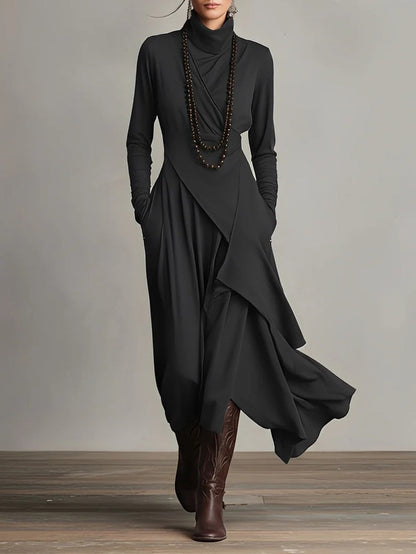 Moya | Langes Fließendes Kleid Mit Rollkragen