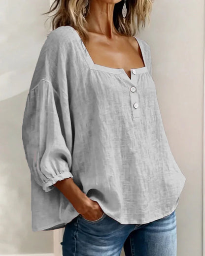 Leontien | Baumwollbluse Mit Quadratischem Ausschnitt Und Langen Ärmeln